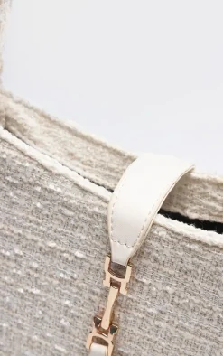 Cream Boucle Clasp Detail Shoulder Bag