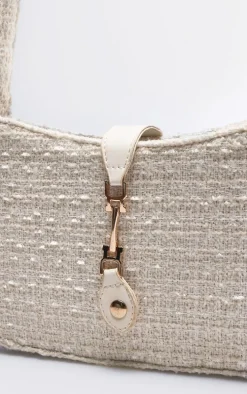 Cream Boucle Clasp Detail Shoulder Bag