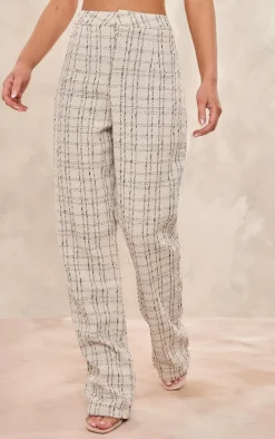 Cream Boucle High Waist Tailored Pants