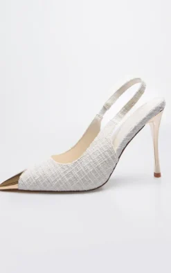 Cream Boucle Metal Toe Cap High Stiletto Court Heels