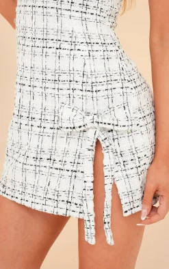 Cream Boucle Strappy Bow Detail Bodycon Dress