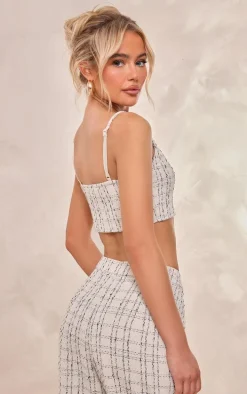 Cream Boucle Strappy Scoop Neck Bralet