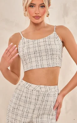 Cream Boucle Strappy Scoop Neck Bralet