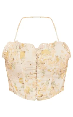 Cream Broderie Floral Boned Corset