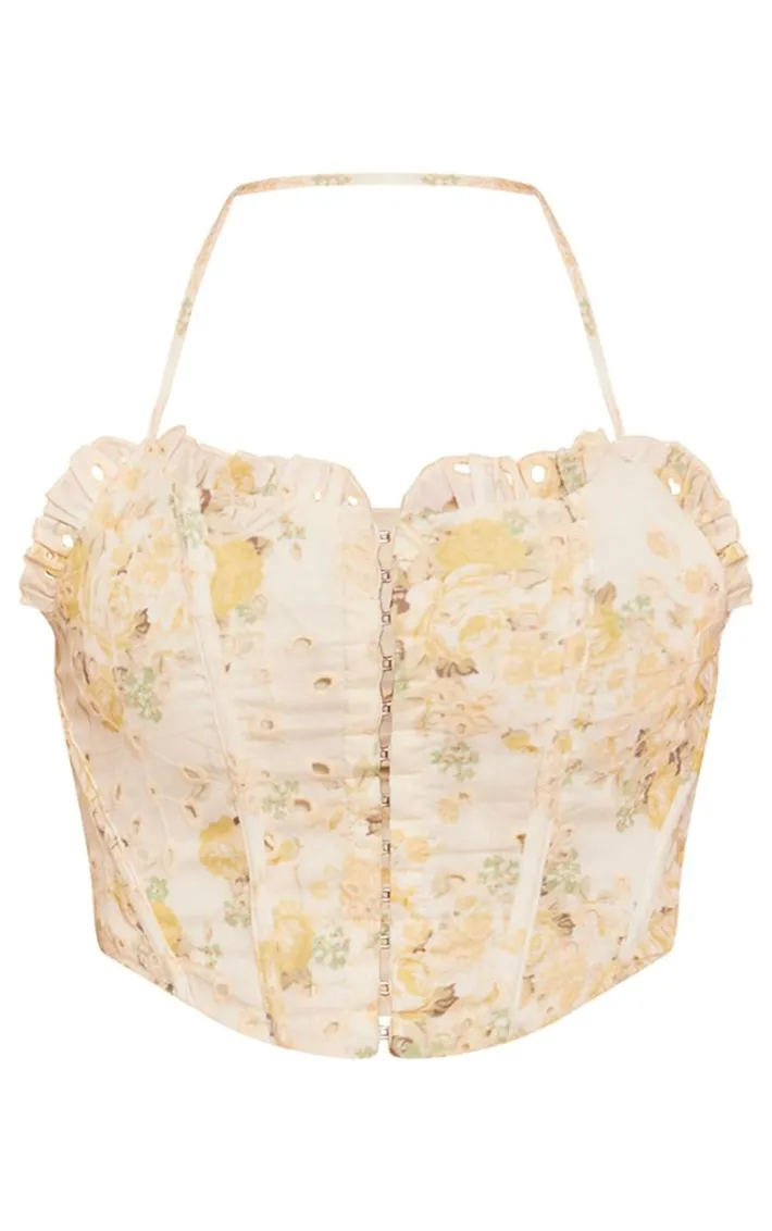 Cream Broderie Floral Boned Corset