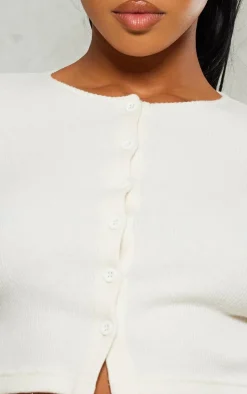 Cream Brushed Rib Button Front Cardigan