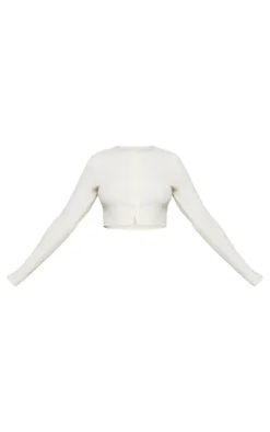 Cream Brushed Rib Button Front Cardigan