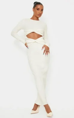 Cream Brushed Rib Cut Out Detail Maxi Dress