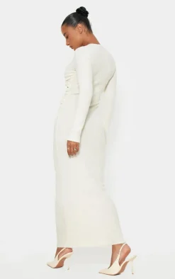 Cream Brushed Rib Cut Out Detail Maxi Dress