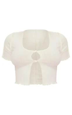 Cream Brushed Rib Long Sleeve Pajama Top