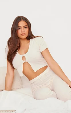 Cream Brushed Rib Short Sleeve Pajama Top