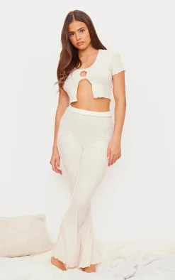 Cream Brushed Rib Short Sleeve Pajama Top