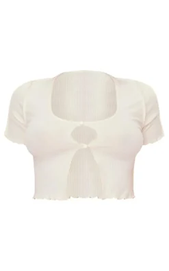 Cream Brushed Rib Short Sleeve Pajama Top