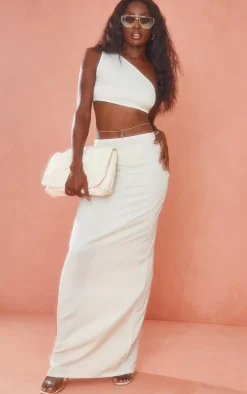 Cream Brushed Woven One Shoulder Crop Top