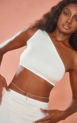 Cream Brushed Woven One Shoulder Crop Top