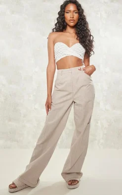 Cream Bubble Textured Knit Cross Front Top