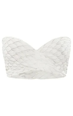 Cream Bubble Textured Knit Cross Front Top