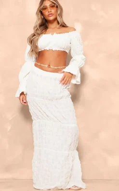 Cream Bubble Textured Maxi Skirt