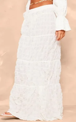 Cream Bubble Textured Maxi Skirt