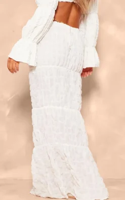 Cream Bubble Textured Maxi Skirt