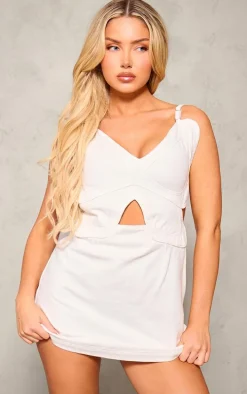 Cream Butterfly Cut Out Waist Mini Dress
