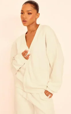 Cream Button Front Pocket Sweat Cardigan