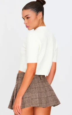 Cream Button Up Cap Sleeve Boucle Knit Cardigan