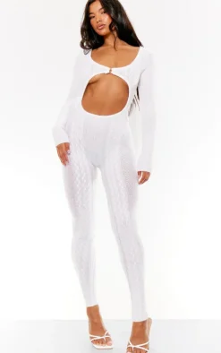 Cream Cable Knit Extreme Cut Out Jumpsuit
