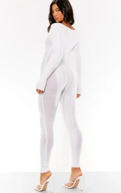 Cream Cable Knit Extreme Cut Out Jumpsuit