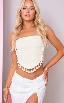 Cream Cargo Tassel Bandeau Crop