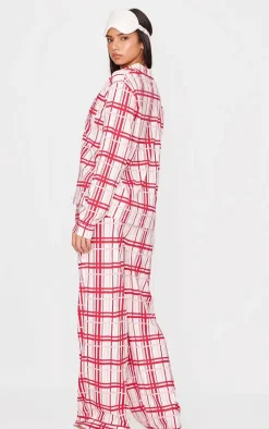 Cream Check Print Jersey Long Pj Set