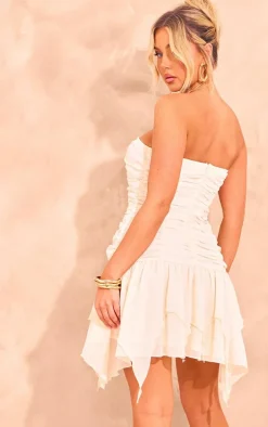 Cream Chiffon Bandeau Ruched Shift Dress