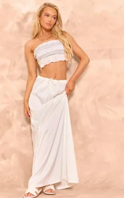 Cream Chiffon Contrast Stitch Shirred Bandeau Crop