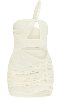 Cream Chiffon Cut Out Plait Detail One Shoulder Bodycon Dress