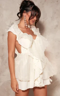 Cream Chiffon Frill Micro Mini Dress