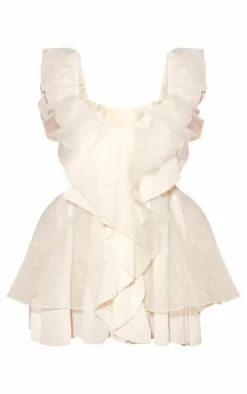 Cream Chiffon Frill Micro Mini Dress