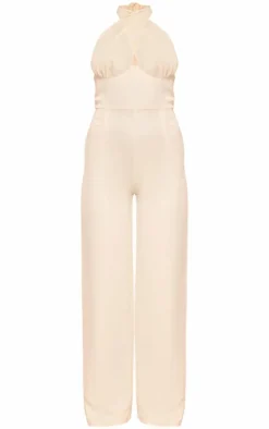 Cream Chiffon Halter Neck Tie Detail Jumpsuit