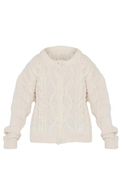 Cream Chunky Cable Knit Button Front Cardigan