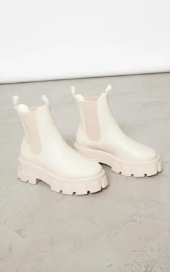 Cream Chunky Extreme Cleated Chelsea Ankle Boots
