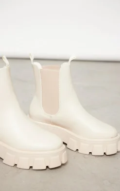 Cream Chunky Extreme Cleated Chelsea Ankle Boots