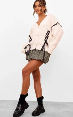 Cream Chunky Knit Ribbon Detail Cardigan