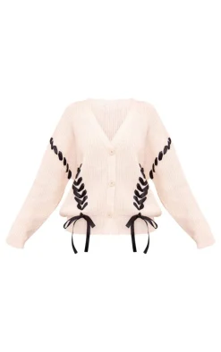 Cream Chunky Knit Ribbon Detail Cardigan
