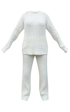 Cream Chunky Ribbed Knitted Set