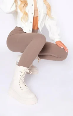 Cream Cleated Angled Chunky Sole Lace Up Ankle Boots