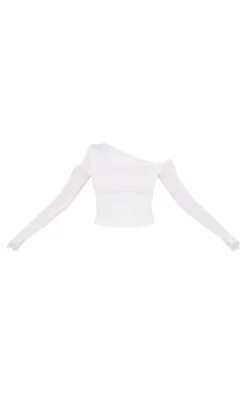 Cream Contour Jersey Asymmetric Long Sleeve Top