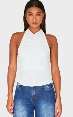 Cream Contour Jersey Draped Boat Neck Long Top