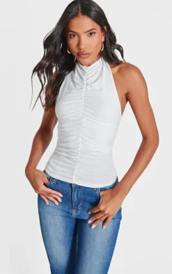 Cream Contour Jersey Ruched Halterneck Long Top