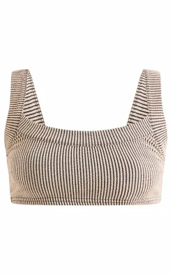 Cream Contrast Crinkle Rib Crop Top