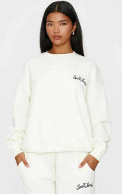 Cream Contrast Embroidered Saint Louis Oversize Sweatshirt