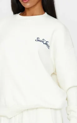 Cream Contrast Embroidered Saint Louis Oversize Sweatshirt